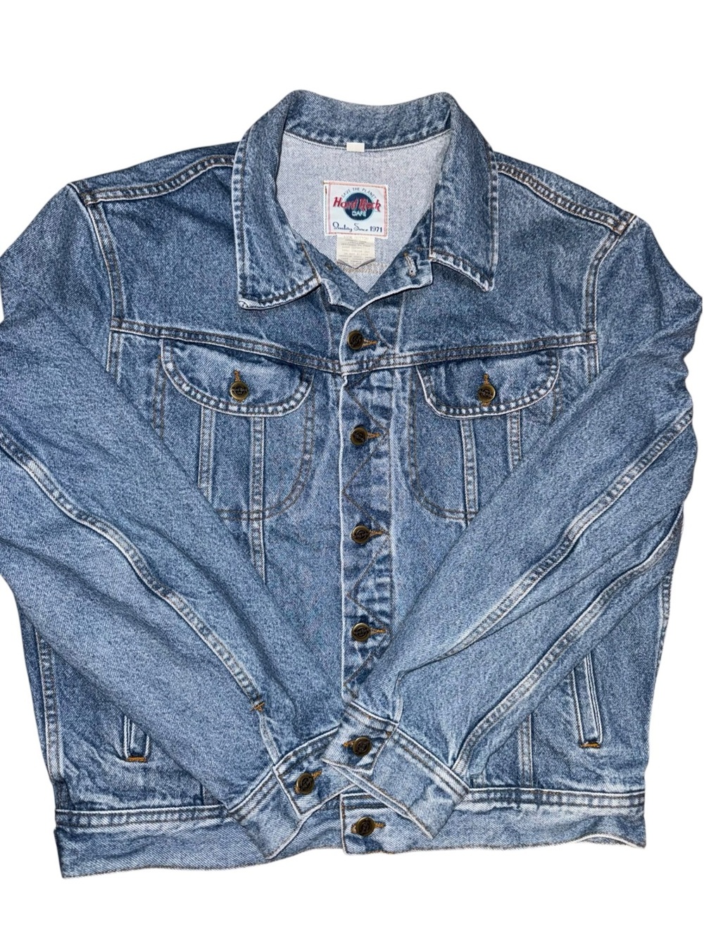Hard Rock Cafe Sydney Men’s Denim Jean Jacket Large Embroidered Logo
